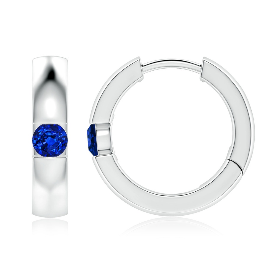 3.5mm AAAA Channel-Set Round Blue Sapphire Hinged Hoop Earrings in P950 Platinum 
