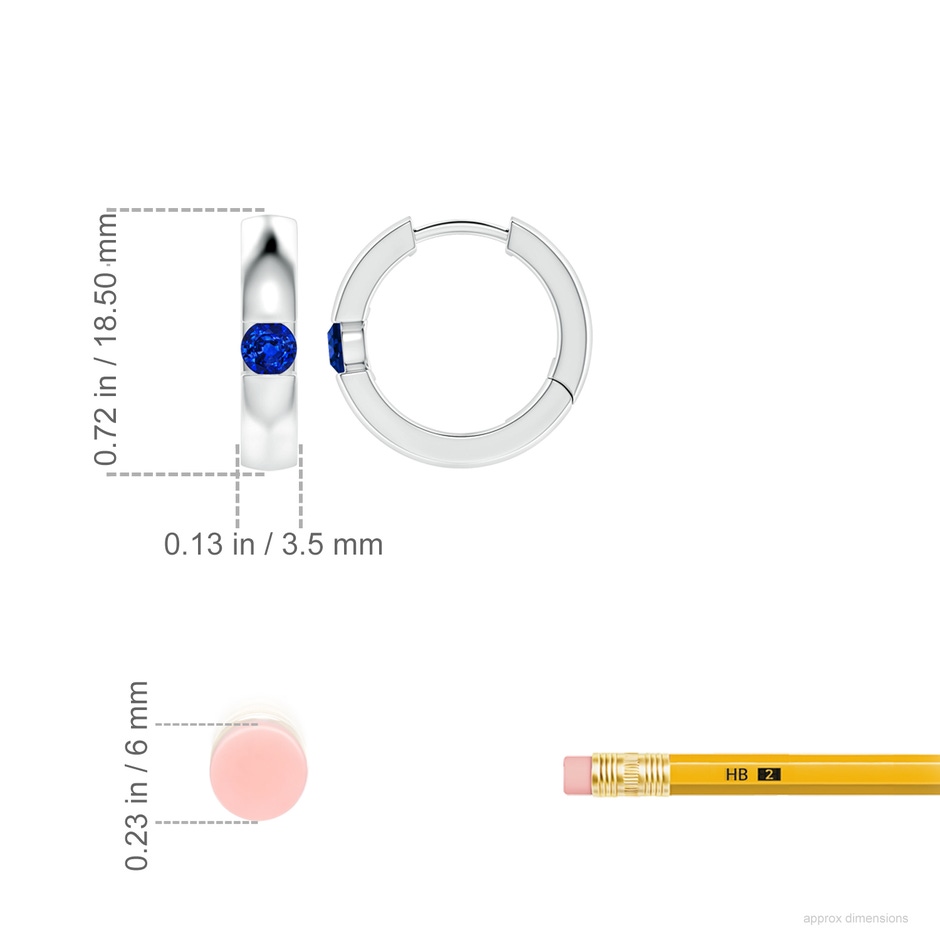 3.5mm AAAA Channel-Set Round Blue Sapphire Hinged Hoop Earrings in P950 Platinum ruler