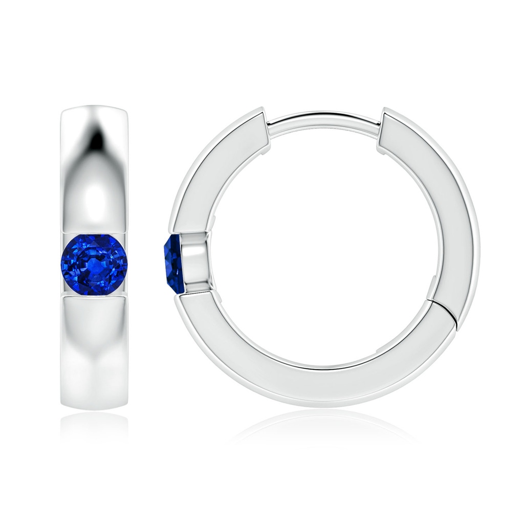 3.5mm Lab-Grown Channel-Set Round Blue Sapphire Hinged Hoop Earrings in White Gold