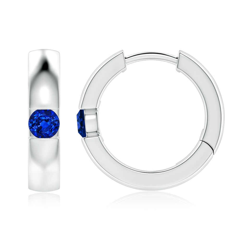 3.5mm Lab-Grown Channel-Set Round Blue Sapphire Hinged Hoop Earrings in White Gold 