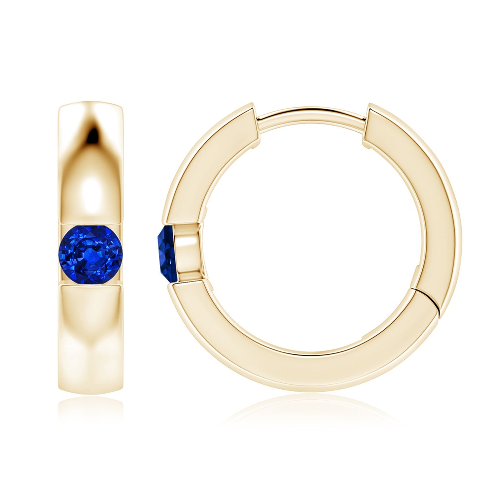 3.5mm Lab-Grown Channel-Set Round Blue Sapphire Hinged Hoop Earrings in Yellow Gold