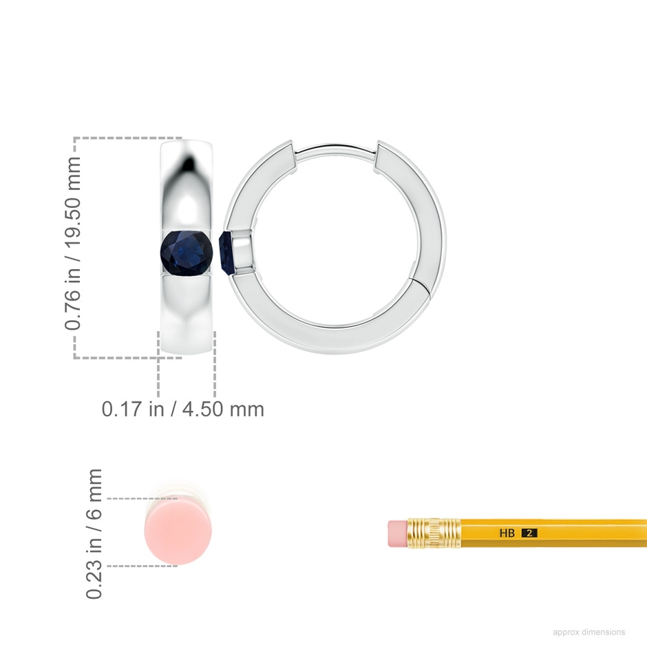 4.5mm A Channel-Set Round Blue Sapphire Hinged Hoop Earrings in P950 Platinum ruler