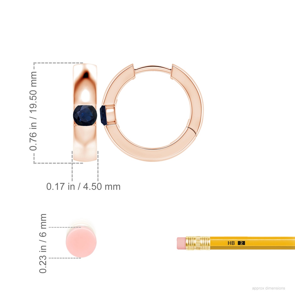 4.5mm A Channel-Set Round Blue Sapphire Hinged Hoop Earrings in Rose Gold ruler