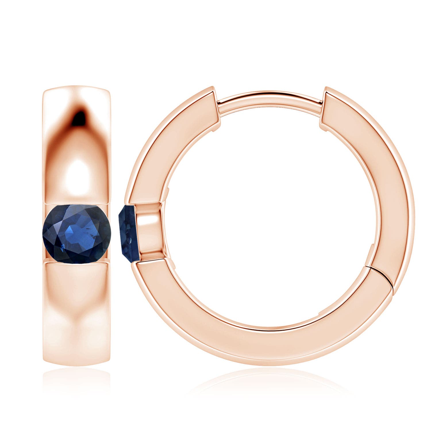 4.5mm AA Channel-Set Round Blue Sapphire Hinged Hoop Earrings in 18CT Rose Gold