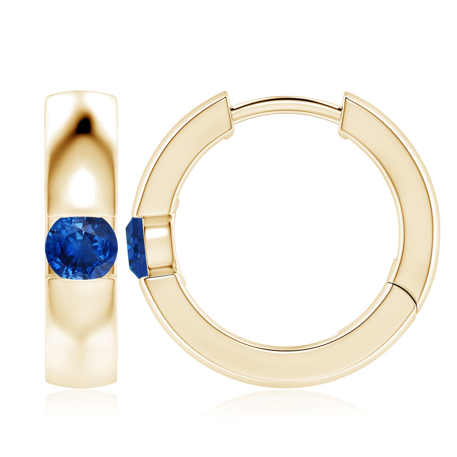 4.5mm AAA Channel-Set Round Blue Sapphire Hinged Hoop Earrings in 18K Yellow Gold