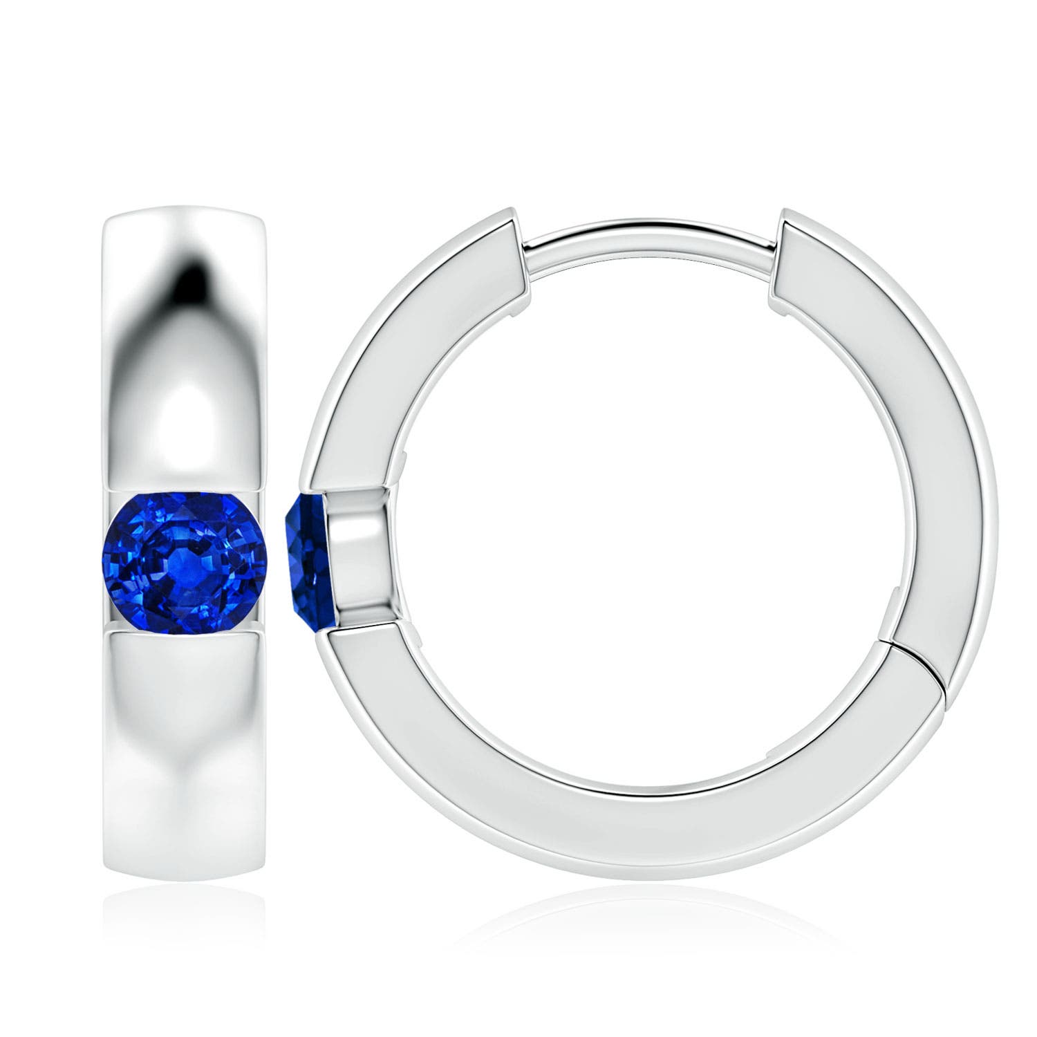 4.5mm AAAA Channel-Set Round Blue Sapphire Hinged Hoop Earrings in 18K White Gold