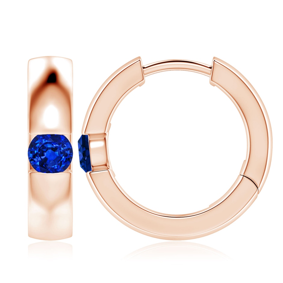 4.5mm AAAA Channel-Set Round Blue Sapphire Hinged Hoop Earrings in Rose Gold 