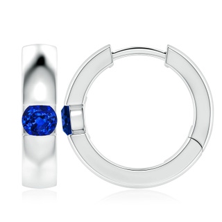 4.5mm AAAA Channel-Set Round Blue Sapphire Hinged Hoop Earrings in White Gold