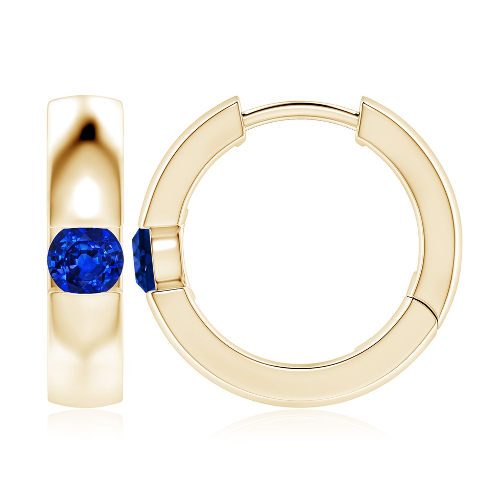 4.5mm AAAA Channel-Set Round Blue Sapphire Hinged Hoop Earrings in Yellow Gold 