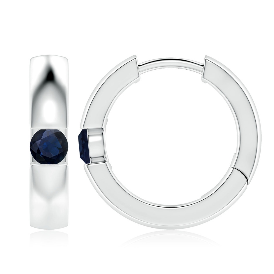 4mm A Channel-Set Round Blue Sapphire Hinged Hoop Earrings in White Gold 