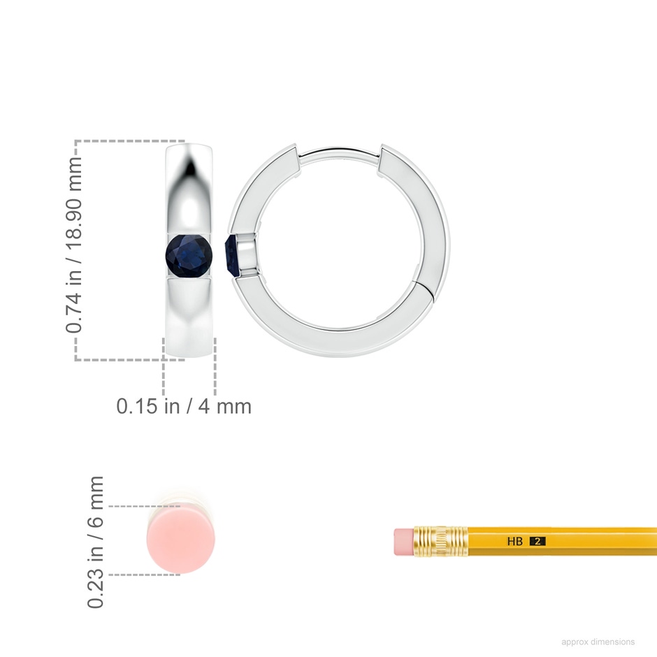 4mm A Channel-Set Round Blue Sapphire Hinged Hoop Earrings in White Gold ruler
