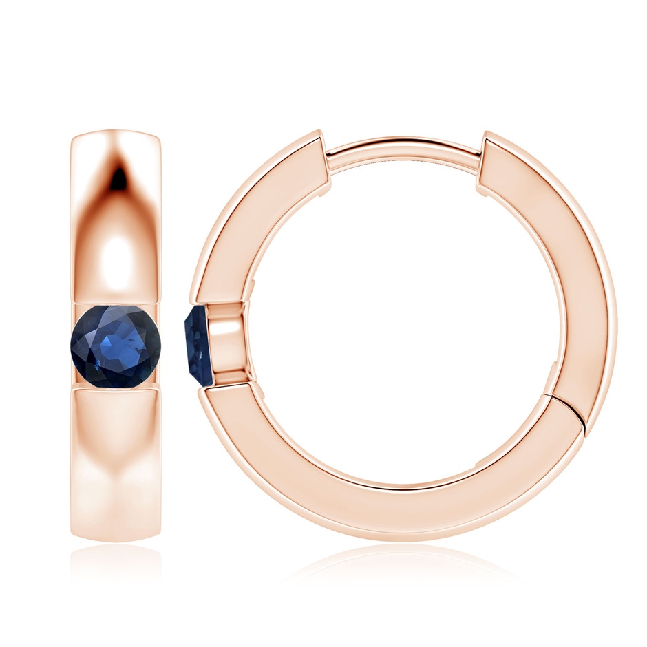 4mm AA Channel-Set Round Blue Sapphire Hinged Hoop Earrings in Rose Gold 
