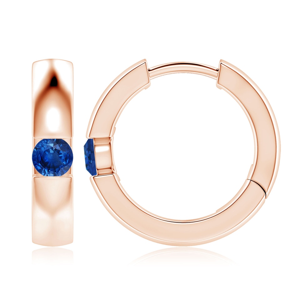 4mm AAA Channel-Set Round Blue Sapphire Hinged Hoop Earrings in Rose Gold 