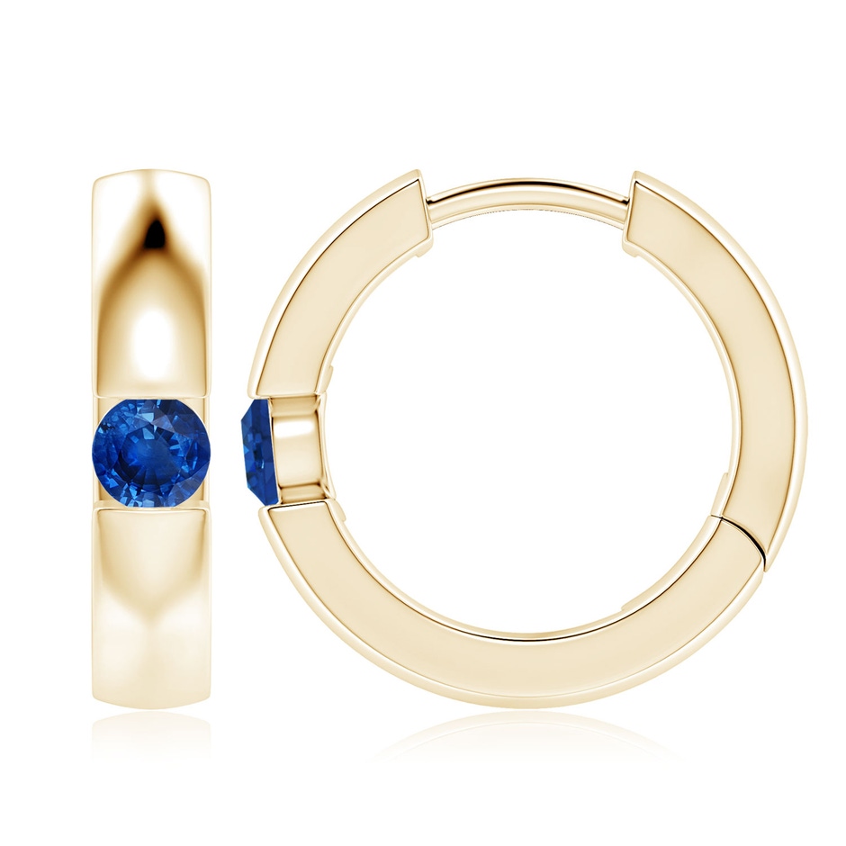 4mm AAA Channel-Set Round Blue Sapphire Hinged Hoop Earrings in Yellow Gold 