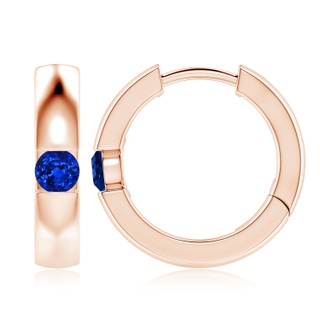 4mm AAAA Channel-Set Round Blue Sapphire Hinged Hoop Earrings in Rose Gold