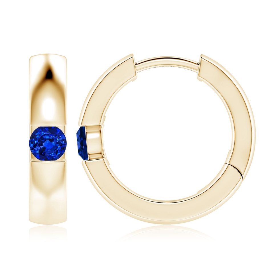 4mm AAAA Channel-Set Round Blue Sapphire Hinged Hoop Earrings in Yellow Gold 