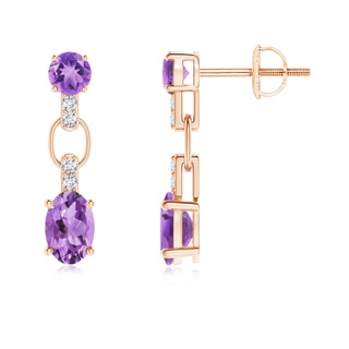 6x4mm A Round and Oval Amethyst Dangle Earrings with Diamond Accents in 10K Rose Gold