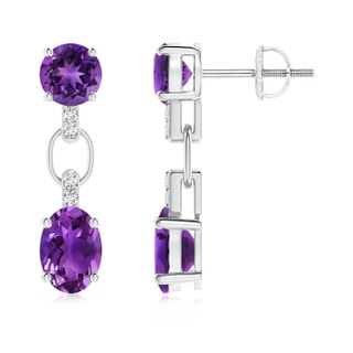 7x5mm AAAA Round and Oval Amethyst Dangle Earrings with Diamond Accents in P950 Platinum