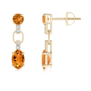 6x4mm AAA Round and Oval Citrine Dangle Earrings with Diamond Accents in Yellow Gold