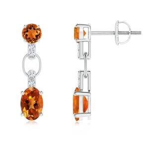 6x4mm AAAA Round and Oval Citrine Dangle Earrings with Diamond Accents in P950 Platinum