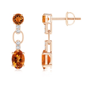 6x4mm AAAA Round and Oval Citrine Dangle Earrings with Diamond Accents in Rose Gold