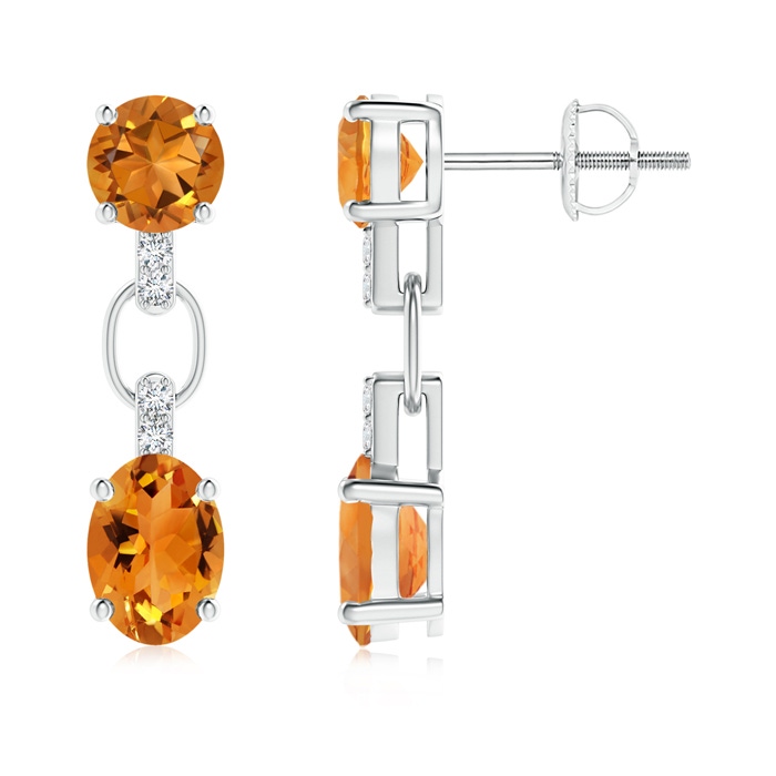 7x5mm AAA Round and Oval Citrine Dangle Earrings with Diamond Accents in White Gold