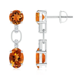 7x5mm AAAA Round and Oval Citrine Dangle Earrings with Diamond Accents in P950 Platinum