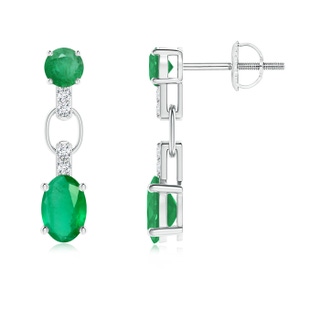 6x4mm A Round and Oval Emerald Dangle Earrings with Diamond Accents in P950 Platinum