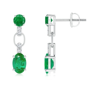 6x4mm AA Round and Oval Emerald Dangle Earrings with Diamond Accents in P950 Platinum