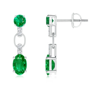 6x4mm AAA Round and Oval Emerald Dangle Earrings with Diamond Accents in P950 Platinum