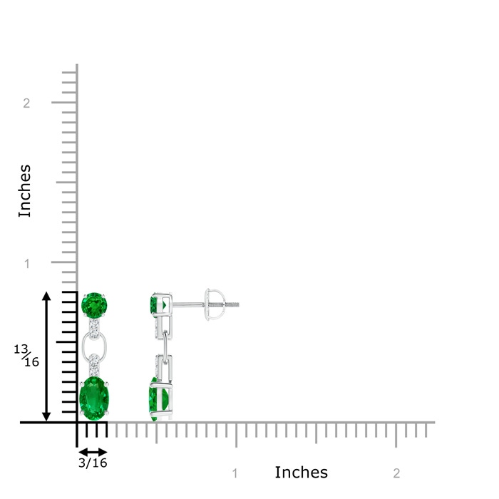 6x4mm AAAA Round and Oval Emerald Dangle Earrings with Diamond Accents in P950 Platinum product image