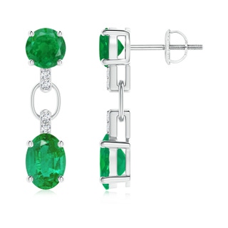 7x5mm AA Round and Oval Emerald Dangle Earrings with Diamond Accents in P950 Platinum