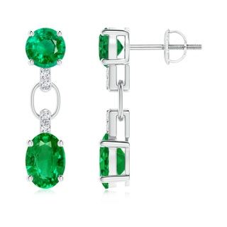 7x5mm AAA Round and Oval Emerald Dangle Earrings with Diamond Accents in P950 Platinum