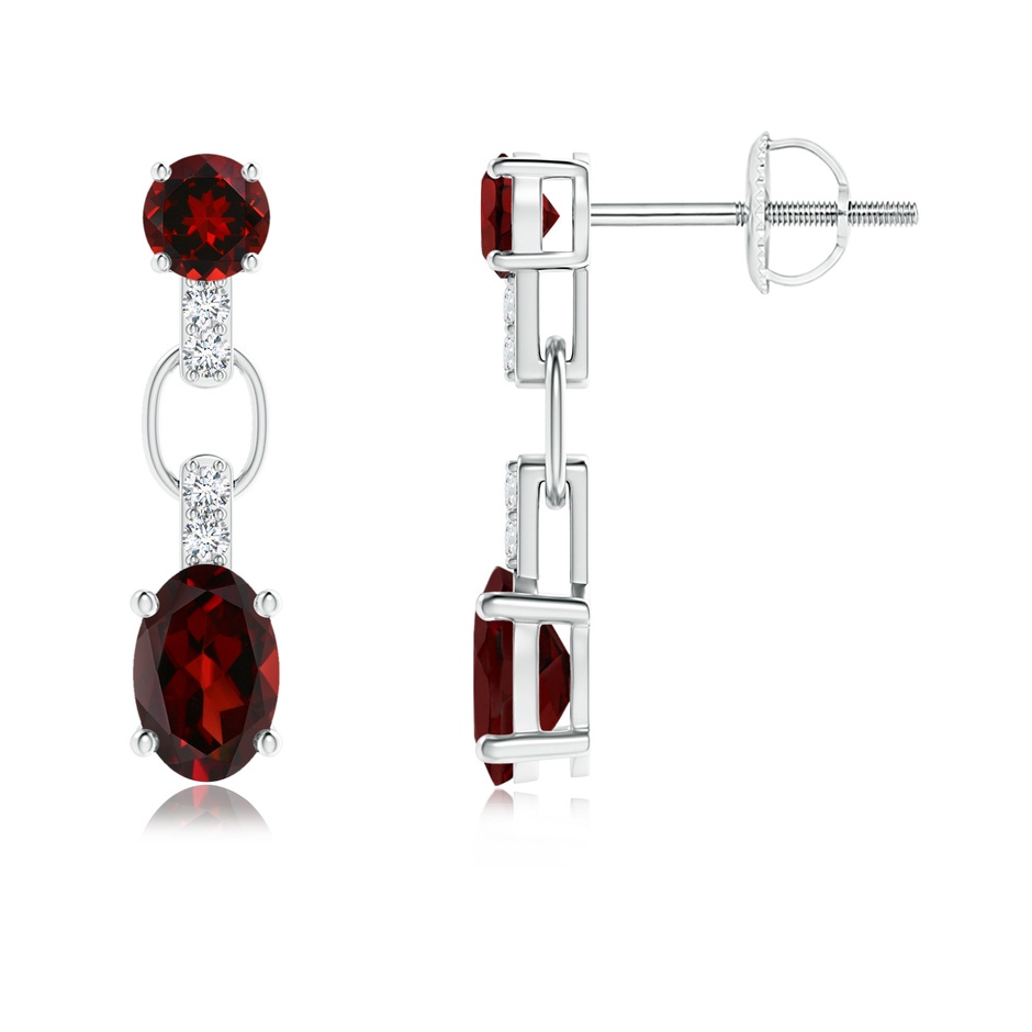 6x4mm AAA Round and Oval Garnet Dangle Earrings with Diamond Accents in White Gold 