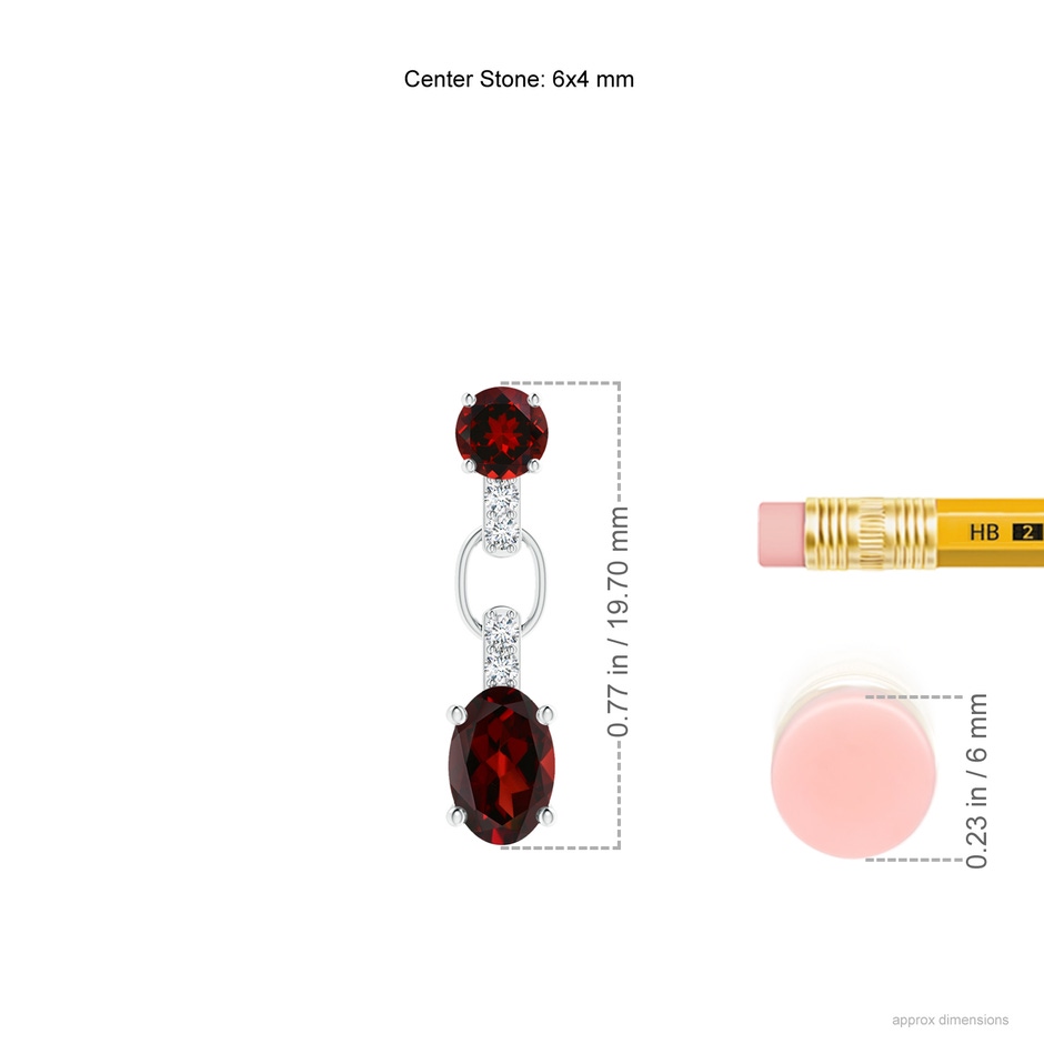 6x4mm AAA Round and Oval Garnet Dangle Earrings with Diamond Accents in White Gold ruler