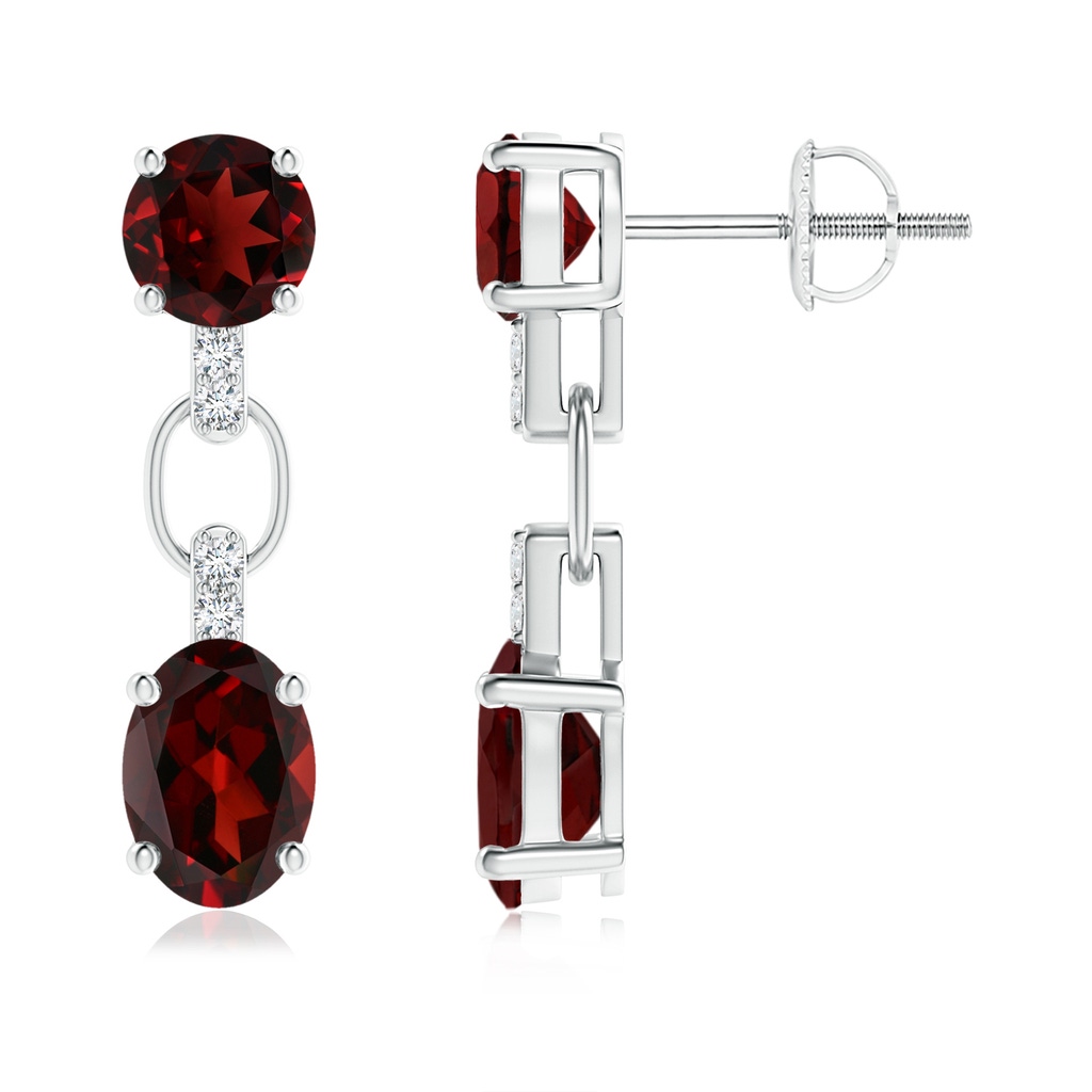 7x5mm AAA Round and Oval Garnet Dangle Earrings with Diamond Accents in White Gold