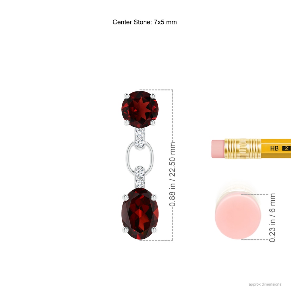 7x5mm AAA Round and Oval Garnet Dangle Earrings with Diamond Accents in White Gold Ruler