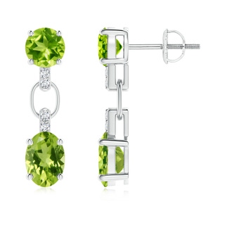 7x5mm AAA Round and Oval Peridot Dangle Earrings with Diamond Accents in White Gold