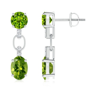 7x5mm AAAA Round and Oval Peridot Dangle Earrings with Diamond Accents in P950 Platinum