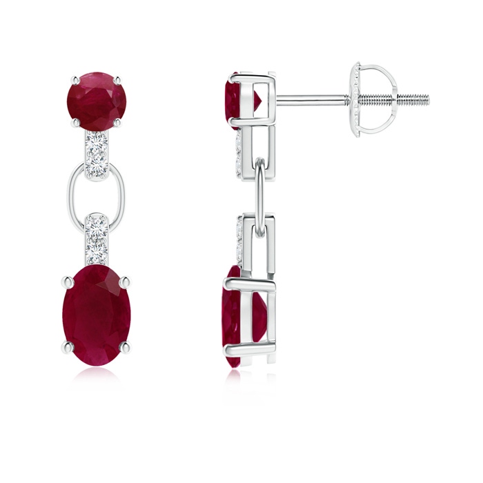 6x4mm A Round and Oval Ruby Dangle Earrings with Diamond Accents in P950 Platinum 