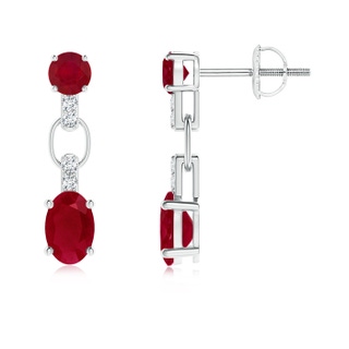 6x4mm AA Round and Oval Ruby Dangle Earrings with Diamond Accents in P950 Platinum