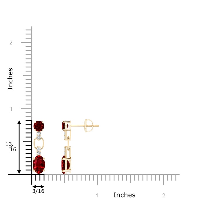 6x4mm AAAA Round and Oval Ruby Dangle Earrings with Diamond Accents in Yellow Gold product image
