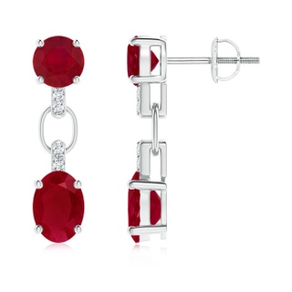 7x5mm AA Round and Oval Ruby Dangle Earrings with Diamond Accents in P950 Platinum