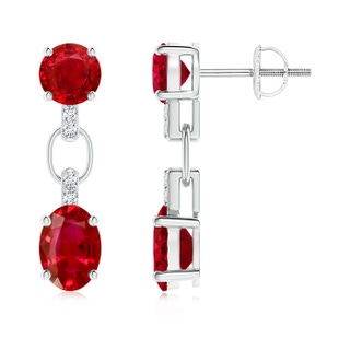 7x5mm AAA Round and Oval Ruby Dangle Earrings with Diamond Accents in P950 Platinum