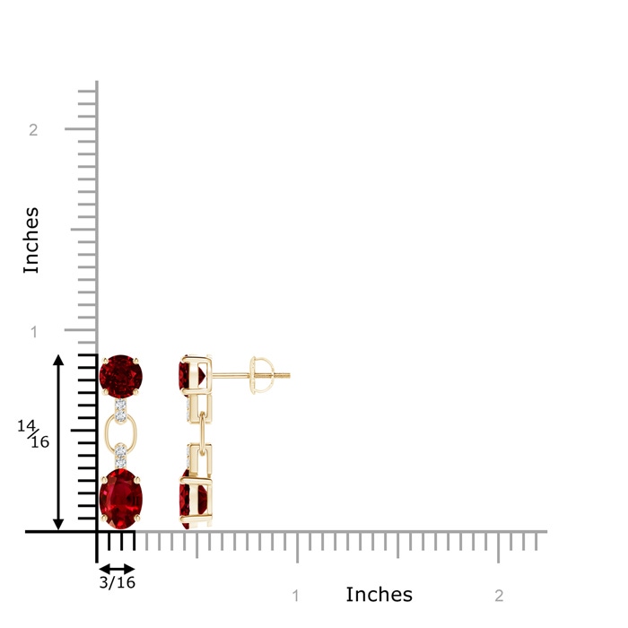 7x5mm AAAA Round and Oval Ruby Dangle Earrings with Diamond Accents in Yellow Gold product image