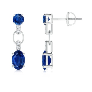 6x4mm AAA Round and Oval Blue Sapphire Dangle Earrings with Diamonds in White Gold