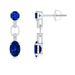 6x4mm Lab-Grown Round and Oval Blue Sapphire Dangle Earrings with Diamonds in P950 Platinum