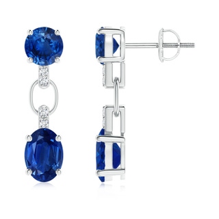 7x5mm AAA Round and Oval Blue Sapphire Dangle Earrings with Diamonds in P950 Platinum