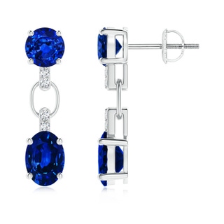 7x5mm AAAA Round and Oval Blue Sapphire Dangle Earrings with Diamonds in P950 Platinum