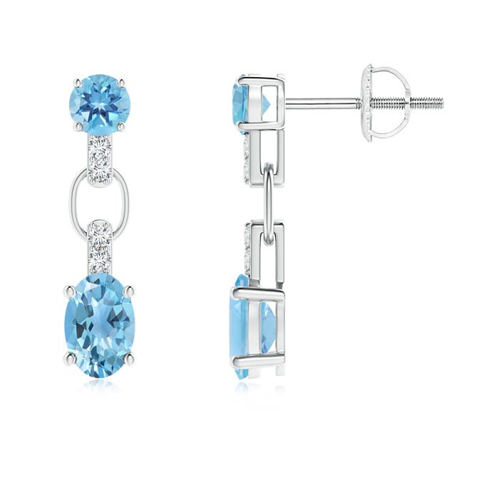 6x4mm A Round and Oval Swiss Blue Topaz Dangle Earrings in P950 Platinum